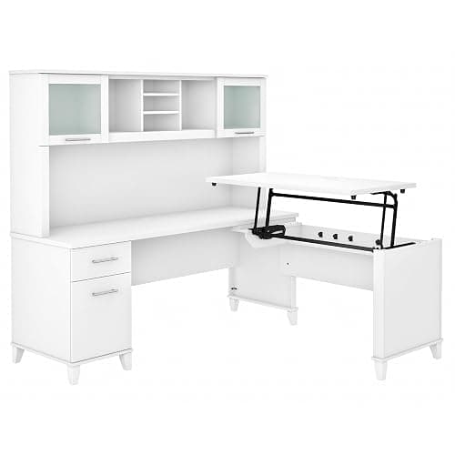 Bush Furniture Somerset 72W 3 Position Sit to Stand L Shaped Desk with Hutch in White | Adjustable Height Table for Home Office - Image 1