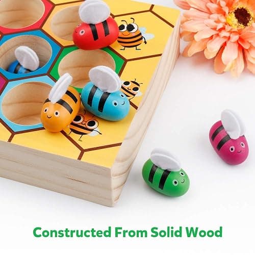 Coogam Toddler Fine Motor Skill Toy, Clamp Bee to Hive Matching Game, Montessori Wooden Color Sorting Puzzle, Early Learning Preschool Educational Gift Toy for 3 4 5 Years Old Kids thumbnail 4
