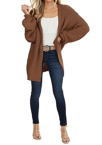 MEROKEETY Women's 2025 Fall Open Front Chunky Knit Sweater Oversized Lantern Sleeve Cardigan Outwear thumbnail 9