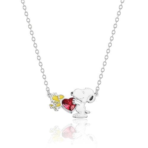 Peanuts Official Snoopy & Woodstock Necklaces – Silver Flash-Plated with Red Crystal or Charm Accents, Licensed Jewelry - Image 1