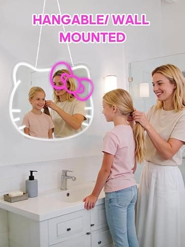 Anime Neon Sign Vanity, Bedroom Wall Mirror 16x14inch Large Size for Pink Room Decor, Makeup Mirror with Remote for Teen Girl Gifts for Birthday Christmas Halloween Thanksgiving Valentine's Day thumbnail 2