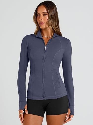 Women's Zip Up Lightweight Jackets Workout Hoodies Gym Clothes | Slim Fitted, 2 Pockets, Thumb Hole, Comfy Stretchy, Athletic Activewear, Fall Outfits, Scrub Jackets thumbnail 2