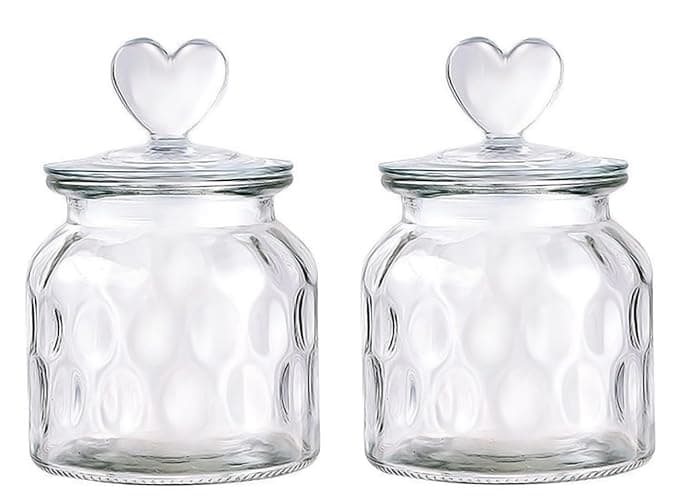 HomeyHoney Vorratsgläser mit Deckel Luftdicht 2er Set,Bonbonglas Mit Herzform Vorratsdosen Glas,650ml Dekorative Vorratsglas Aufbewahrungsgläser für Candy Bar,Küche,Kekse, Edelstein Textur thumbnail 6