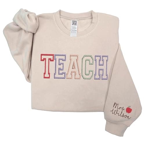 Love Signal Teacher Embroidered Crewneck Sweatshirt, Teacher Shirt for Women, Back to School Teacher Appreciation Gifts 4 - Image 1