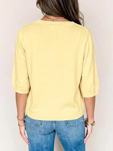 Saodimallsu Womens Half Short Sleeve Cardigans Lightweight V Neck Sweater | Summer Cardigans, Half Short Sleeve, Lightweight Knit, V Neck, Button Down, Casual Sweater Tops thumbnail 5
