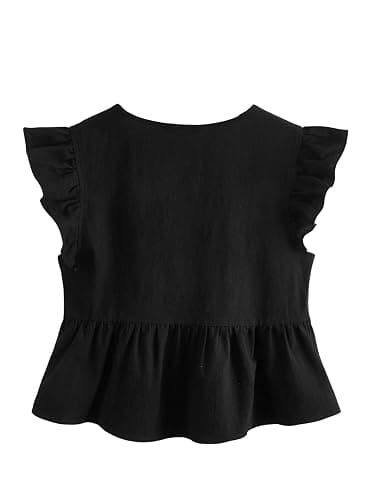 SweatyRocks Women's Cap Butterfly Sleeve V Neck Ruffle Hem Crop Blouse Summer Peplum Top thumbnail 4