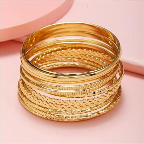 RINTOLER 16Pcs Gold Bangle Bracelets for Women - Multi Layer Stackable Textured Bracelets Boho Jewelrys Set. thumbnail 5
