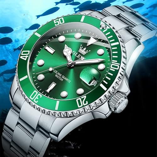 OLEVS Watches for Men with Date Luxury Big Face Waterproof Mens Wristwatch Analog Dress Two Tone Stainless Steel Man Watch Luminous Relojes De Hombre Calendar(Green/Blue/Black Dial thumbnail 8