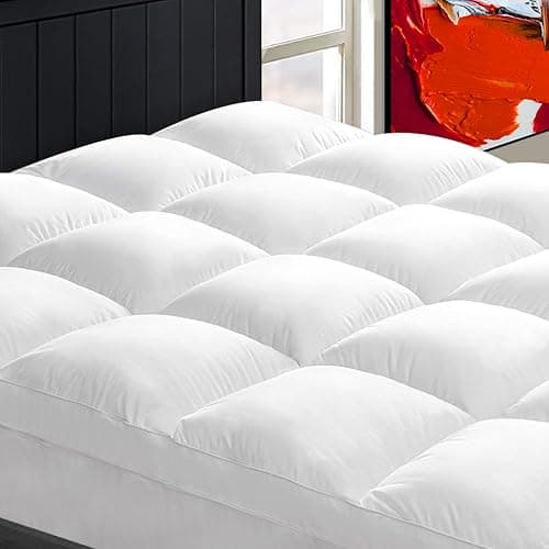 Mattress Topper Queen for Back Pain, Extra Thick Mattress Pad Cover, Plush Pillow Top, Deep Elastic Pocket, White - Image 1