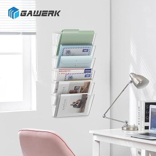 Gawerk Clear Acrylic Single Pocket, Plastic Hanging Wall Mount File Holder for Office Home (Clear, 4 Pack) thumbnail 7