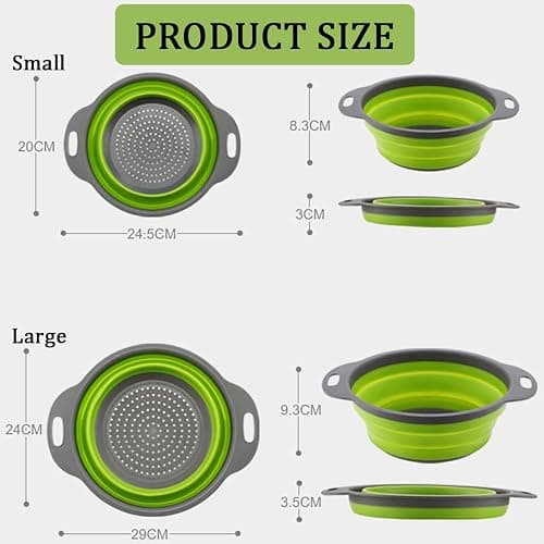 Surwin 2 Pcs Collapsible Colanders, Big Small Combination Silicone Colander, Foldable Filter Drain Baskets, Kitchen Strainer for Draining Pasta Fruits Vegetable Colanders (Blue,Set of 2) thumbnail 2