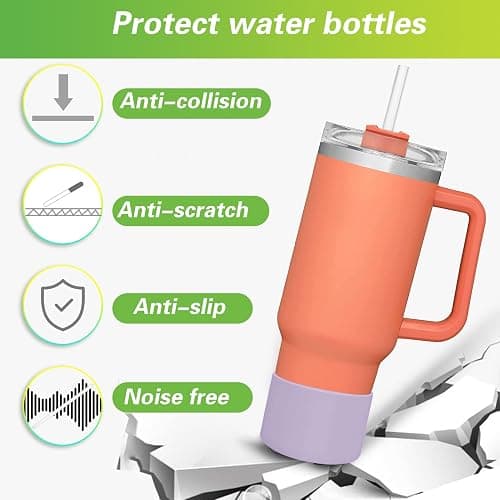AIERSA 3Pcs Silicone Boot Sleeve for Stanley Quencher 40oz 30oz Tumbler with Handle,for IceFlow 20oz 30oz,Protective Water Bottle Bottom Bumper Cover for Stanley Cup Accessories,Clear,Wisteria,Pink thumbnail 5