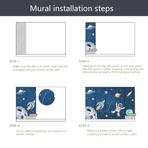 PYFFYP- Space Wallpaper Cartoon Planet Wallpaper murals for Nursery Kids Bedroom（Not Peel and Stick） thumbnail 5