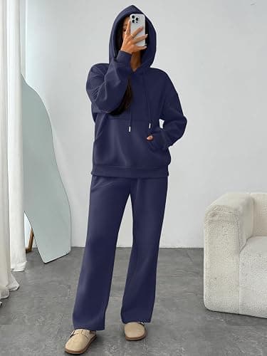 Trendy Queen Womens 2 Piece Outfits Lounge Fall Fashion Sets Oversized Sweatshirts Wide Leg Pants Sweatsuits Winter Clothes thumbnail 6