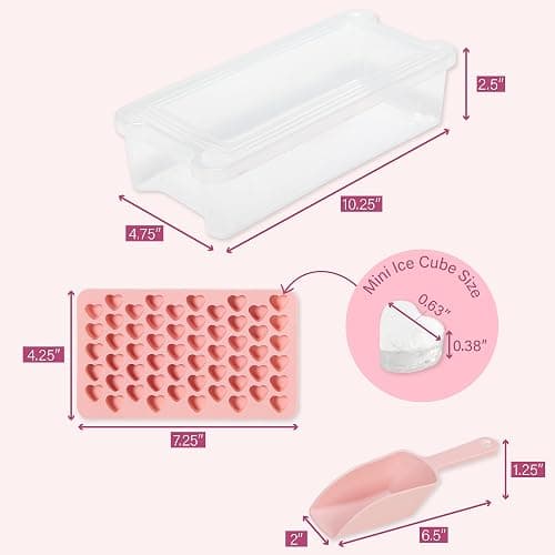 Paris Hilton Heart Shaped Mini Ice Cube Tray Set, Includes 3 Mini Ice Cube Molds, Ice Bin Storage Container with Lid and Ice Scoop, Made without BPA, 6-Piece Set, Pink thumbnail 3