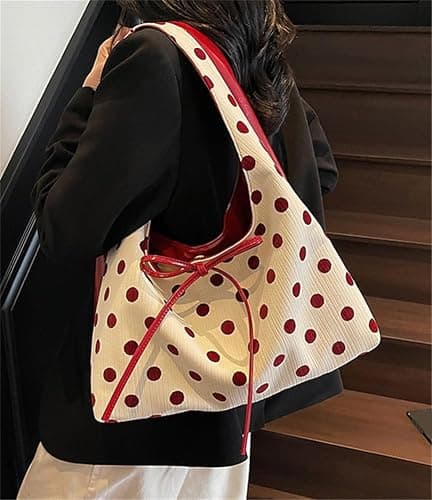 Polka Dot Tote Bag for Women Bow Tie Hobo Bags for Women Slouchy Tote Purse Large Shoulder Handbag Satchel for Travel Work thumbnail 6