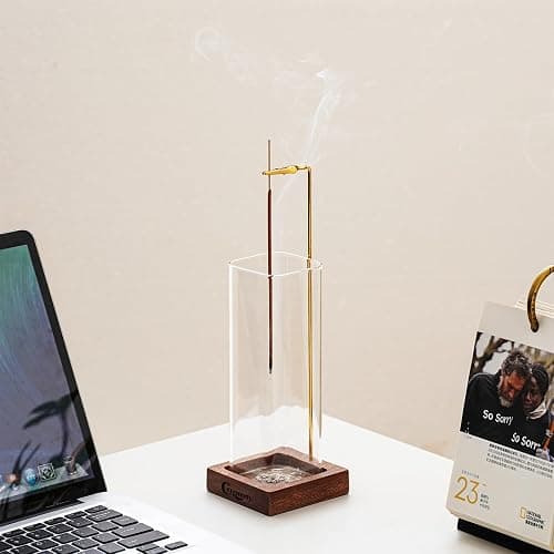 Ceremony Incense Holder, Wooden Incense Holder for Sticks with Glass Ash Catcher, Anti-ash Incense Burner with 20 Incense Sticks and a Ash Brush for Meditation Yoga Spa Room Decor thumbnail 5