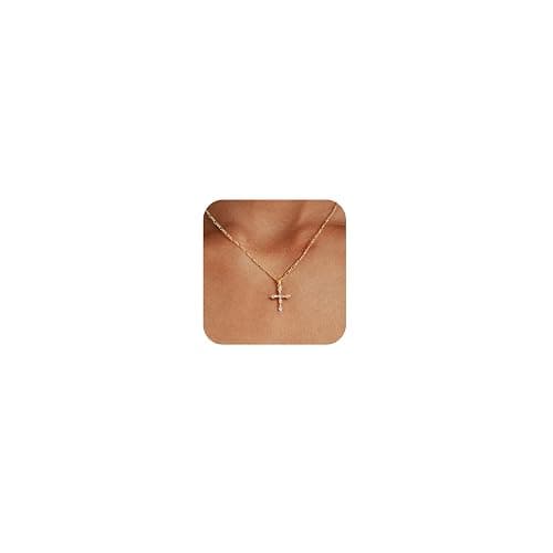 Cross Necklace for Women,Double Cross Necklace 14K Gold Plated Cross Pendant Necklace Dainty Gold Cross Necklaces for Women Trendy Small Cross Charm Necklace Simple Cute Choker Necklaces Gold Jewery - Image 1