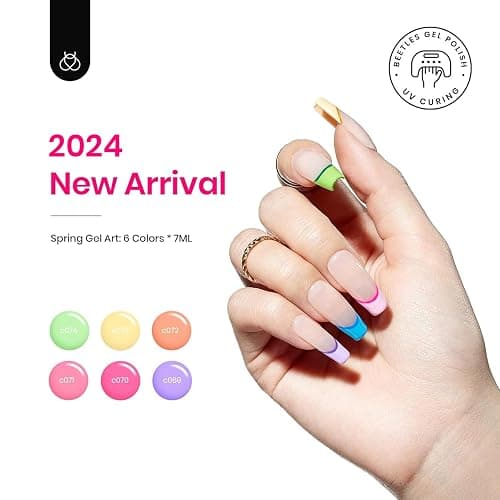 Beetles Pastel Gel Liner Nail Polish Set 6 Colors Spring Art French Line Swirl Gel Polish Pink Yellow Green Purple Orange Swirl Built Thin Nail Art Brush Soak Off Uv Lamp Manicure Gifts for Women thumbnail 2