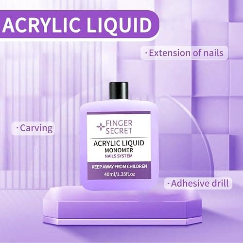 Finger Secret 40ml Acrylic Monomer Liquid, Nail Acrylic Liquid with 40ml Nail Brush Cleaning Solution Nail Brush Cleaner for Acrylic Powder Acrylic Nail kit thumbnail 4