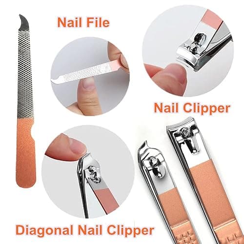 QURIPE 7pcs Manicure Set, Nail Clippers Kit, Stainless Steel Manicure Kit, Nail Clipping Tools Portable Travel Grooming Kit, The Best Gift with Luxurious Case(Rose Gold) thumbnail 2