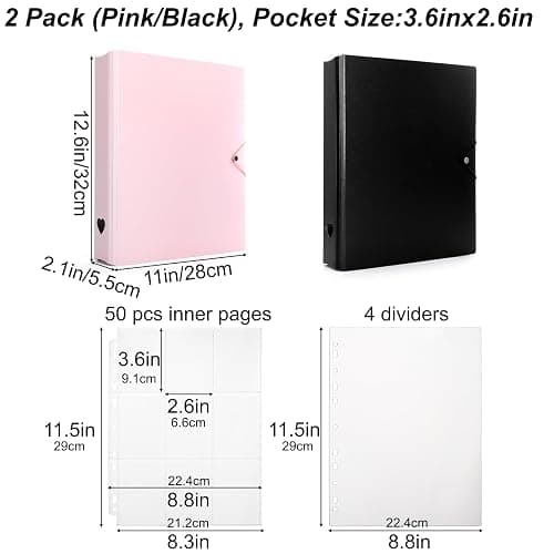 Hacaroa 2 Pack Photocard Binder 4 Rings with 50 Pages 450 Pockets, 2x3" Kpop Photo Card Holder Book A4 Binder, One Sided Card Sleeves Photo Album for Post Cards, Cards Collectors, 2 Colors thumbnail 3