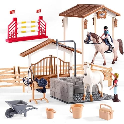 Peagrav Horse Stable Playset with Rider & Horses - Toy Figures for Boys & Girls, Ages 3-8 - Image 1
