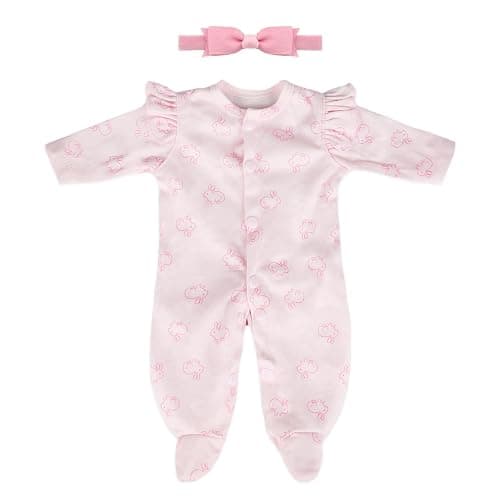 CARANOVO 2 Pcs Realistic Reborn Baby Doll Clothes for 16-18 Inch Dolls | Handmade Pink Bunny Jumpsuit + Headband, Soft Stretchy Safe, Clothing Set Accessories - Image 1