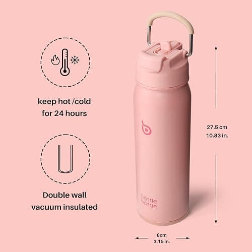 BOTTLE BOTTLE Insulated Water Bottle Stainless Steel 700ml（24oz） Bike Water Bottles with Straw and Adjustable Lid Daily Drink Flask Pill Organizer (salmon) thumbnail 3