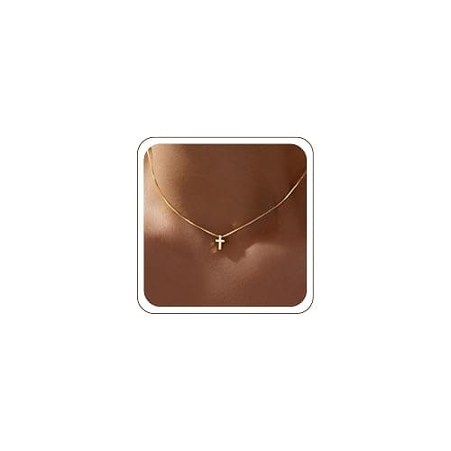 Poxtex Cross Necklace for Women Teen Girls, Dainty 14K Gold Silver Plated Cross Choker Jewelry Non Tarnish Waterproof Cute Simple Small Necklace Christian Baptism Religious Faith Jewelry Gifts - Image 1