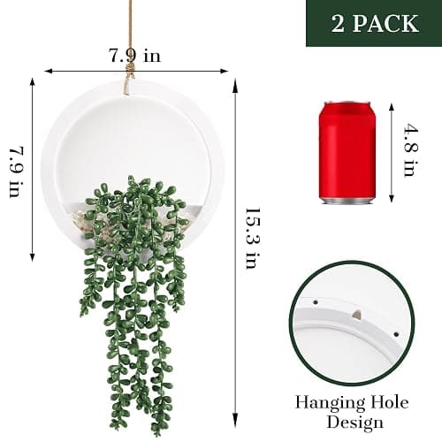 Der Rose 2 Pack Fake Plants Hanging Artificial Succulents Plants in White Pots for Living Room Bathroom Accessories Boho Wall Decor thumbnail 3