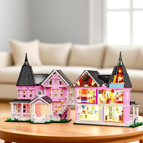 1349PCS Pink Palace House Building Set, Halloween Haunted House Blocks Toy, with Lights Christmas for Teens Girls 12+ ，Halloween House Kit for Kids Adults thumbnail 3