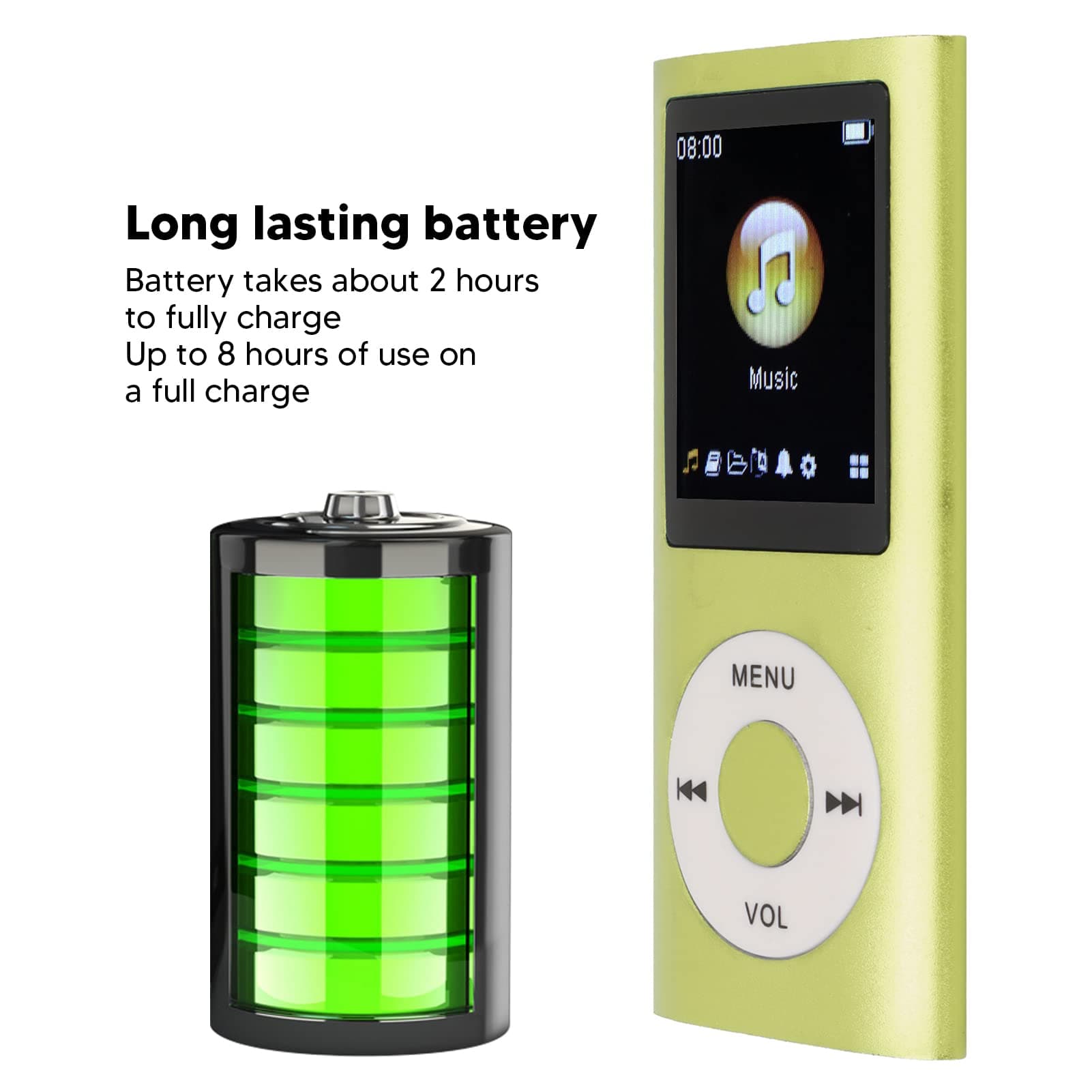 Bewinner MP3 Player with Bluetooth, 1.8 Inch Screen, HiFi Lossless Sound, Portable Digital Music Player Supports 64GB TF Card for Sports, Running (Earphones Included) (Green) thumbnail 4