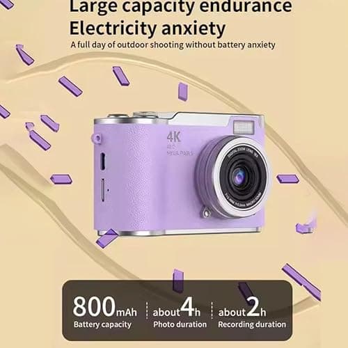 4K Digital Camera for Photo, Portable Retro Camera with Flip Screen, Compact Retro Camera for Outdoor (White 1 Set) thumbnail 4