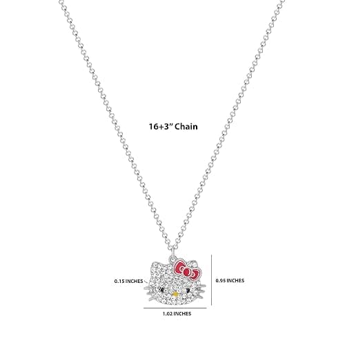 Hello Kitty Sanrio Pave Crystal Pendant Necklace for Women Official License, 16"+3" Sparkly Necklace with Enamel Plating thumbnail 4