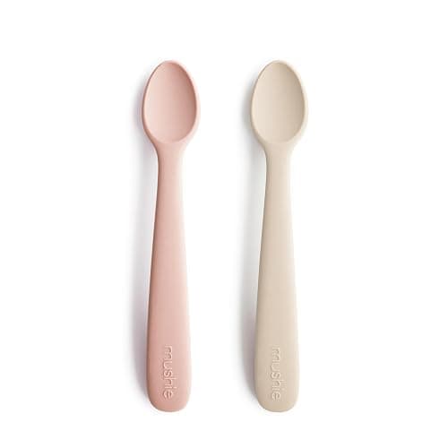 mushie Silicone Baby Feeding Spoons | 2 Pack (Stone/Cloudy Mauve) - (Dried Thyme/Natural) - Image 1