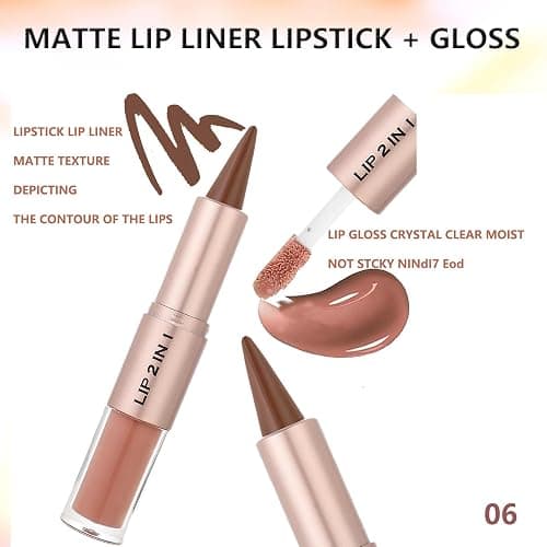 MiaSarah Lip Liner Gloss Lip Combo Sets Kit,Nude Brown Lip Liner and Brown Gloss Set, lip combo sets for black women, High Pigmented Long Lasting Plumping Lip Gloss Lipstick Waterproof Lip Combo 06 thumbnail 3