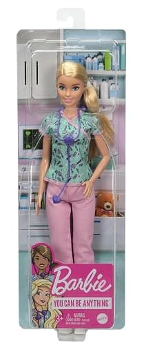 Barbie Careers Fashion Doll & Accessory, Nurse Wearing Print Top, Pink Pants & White Shoes with Stethoscope - Pink thumbnail 6