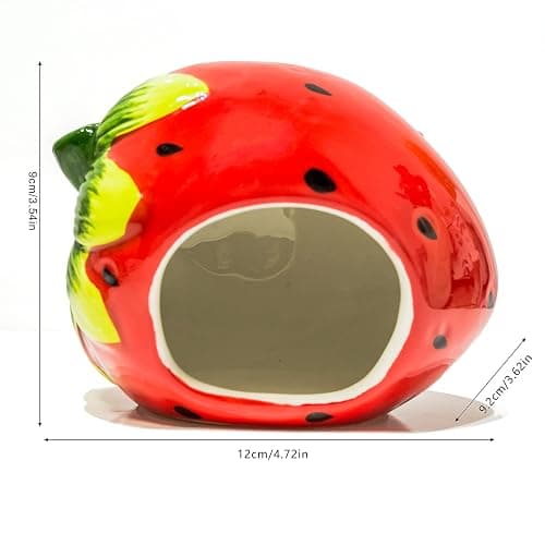 Besimple Hamster Hideout, Small Animal Hideout Ceramic Pet House, Adorable Shape Hamster House Cave Mini Hut Cage Critter Bath House for Chinchilla(Strawberry) thumbnail 5