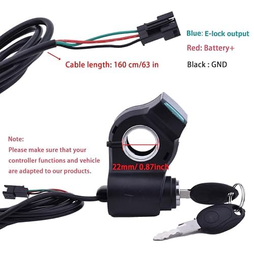 Universal 12V-96V Anti-Theft Ebike Key Ignition LED Voltmeter Key Switch | Fits 7/8" (22mm) Handlebar, Digital Voltage Display Battery Monitor, Simple 3-Pin Wiring, Key Ignition for Ebike E-Scooter thumbnail 4