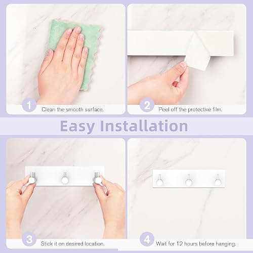 VIS'V Key Holder Wall Mount, Small Self Adhesive Key Hanger Metal Stick on Key Rack Compact Key Rail with 3 Key Hooks for Entryway Doorway Hallway 2 Adhesive Strips White - White thumbnail 7