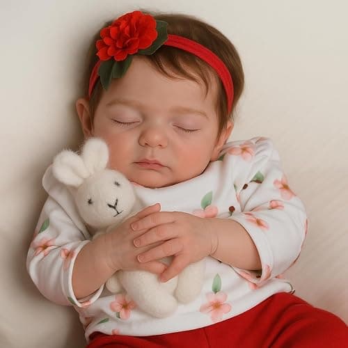 SCOM 20 Inch Realistic Reborn Baby Doll, Lifelike Newborn Sleeping Girl, Soft Cloth Body & Vinyl Limbs, Gift Feeding Set & Gift Box, Safe Toy for Kids 3+ / Companionship Doll thumbnail 2