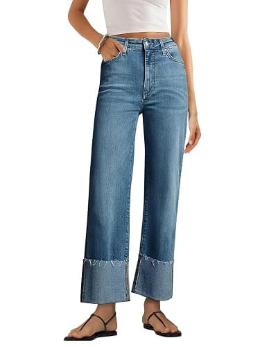 KUNMI Women's Wide Leg Jeans High Waisted Straight Leg Stretchy Denim Pants with Pockets - Image 1