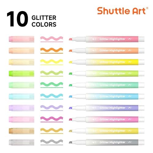 Glitter Highlighters, Shuttle Art 10 Sparkle Colors Chisel Tip Fluorescent Markers, Quick-Dry Non-Toxic Aesthetic Shimmer Highlighter Pens for Kids Teens Adults, Perfect for School Office Art Supplies thumbnail 2
