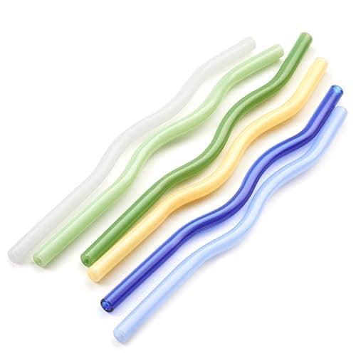 GET FRESH Reusable Wavy Glass Drinking Straws Set - 6pcs Colored Straws from Borosilicate Shatter Resistant Glass - Coloured Dishwasher Safe Wavy Cocktail Straws thumbnail 7
