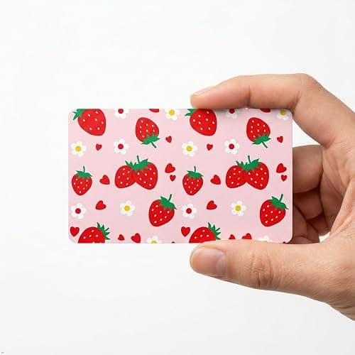GirlCredit Card Skin, Pink Strawberry Design for Gift,Cute Waterproof Skins Cover for Bank, EBT, Key (4-piece Set) thumbnail 4