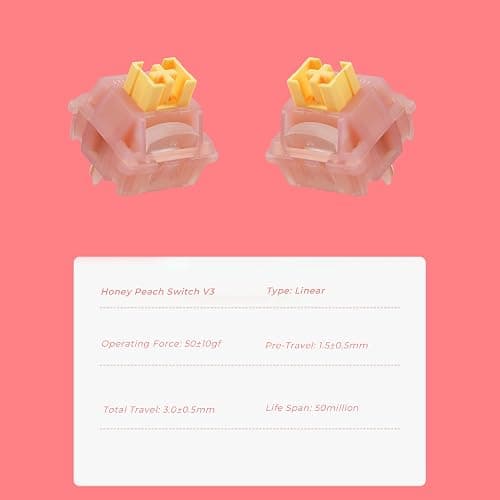 Outemu Honey Peach Switches V3,Silent Keyboard Switches,Pre-Lubed Linear Mechanical Keyboard Switch,5-Pin Gaming Keyboard Switch(Honey Peach-70Pcs) thumbnail 3
