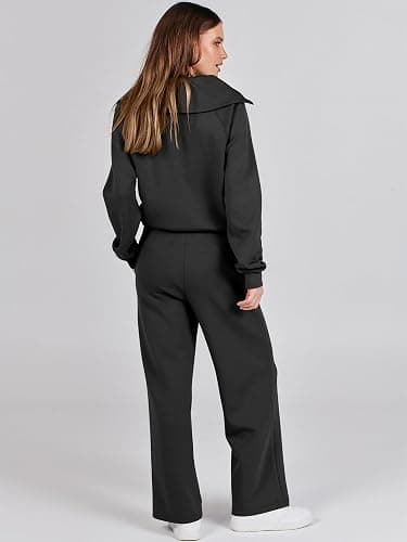 ANRABESS Women 2 Piece Outfits 2025 Fall Fashion Airport Wide Leg Pants Lounge Set Leisure Travel Vacation Clothes Sweatsuits thumbnail 4