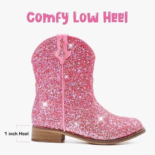 Motasha Toddler Girls Cowgirl Boots Glitter Toddler Cowboy Boot Ankle Girls Boots Little Kids Horse Riding Shoes Party Birthday thumbnail 5