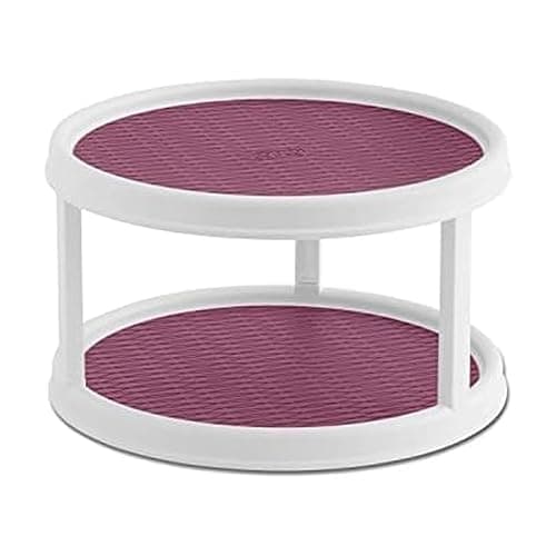 Copco Non-Skid 2 Tier Pantry Cabinet Lazy Susan Turntable, 12-Inch, White/Purple - Image 1